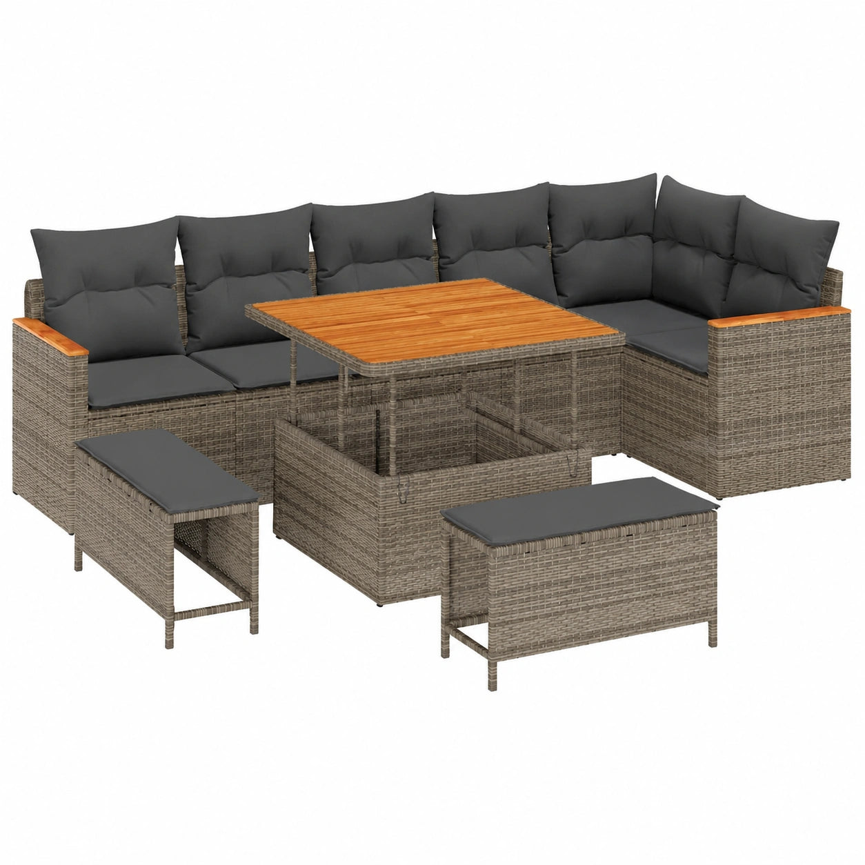 Ensemble de Salon de Jardin en Rotin Gris avec Coussins