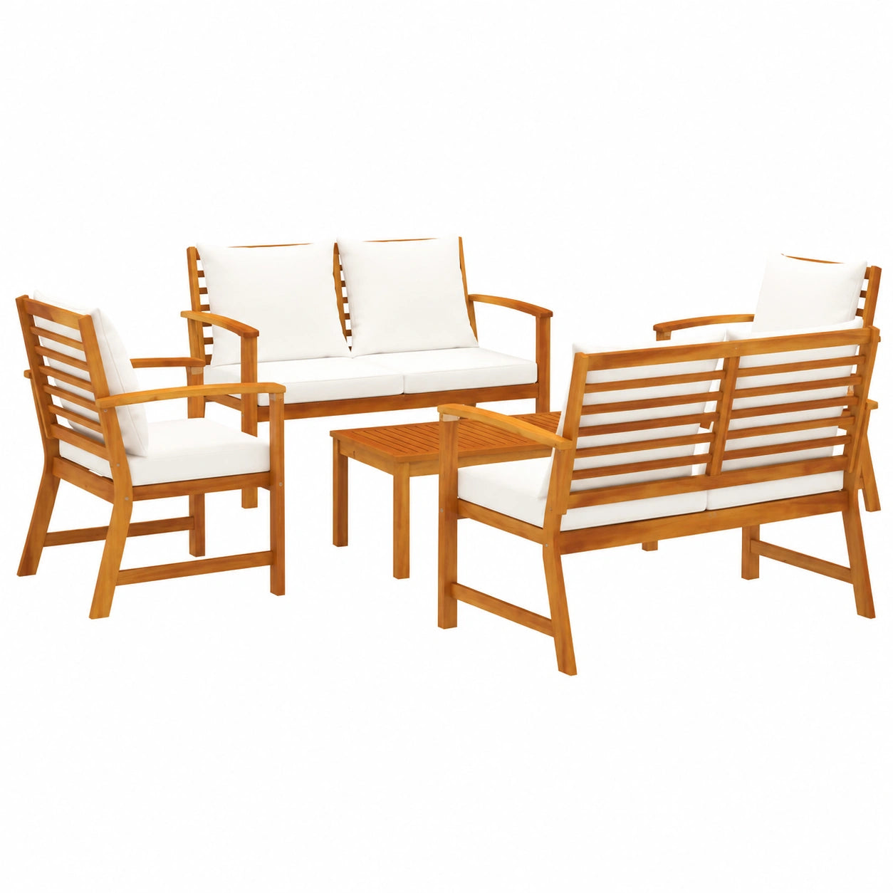 Ensemble de Salon de Jardin 5 Pièces avec Coussin en Bois d'Acacia