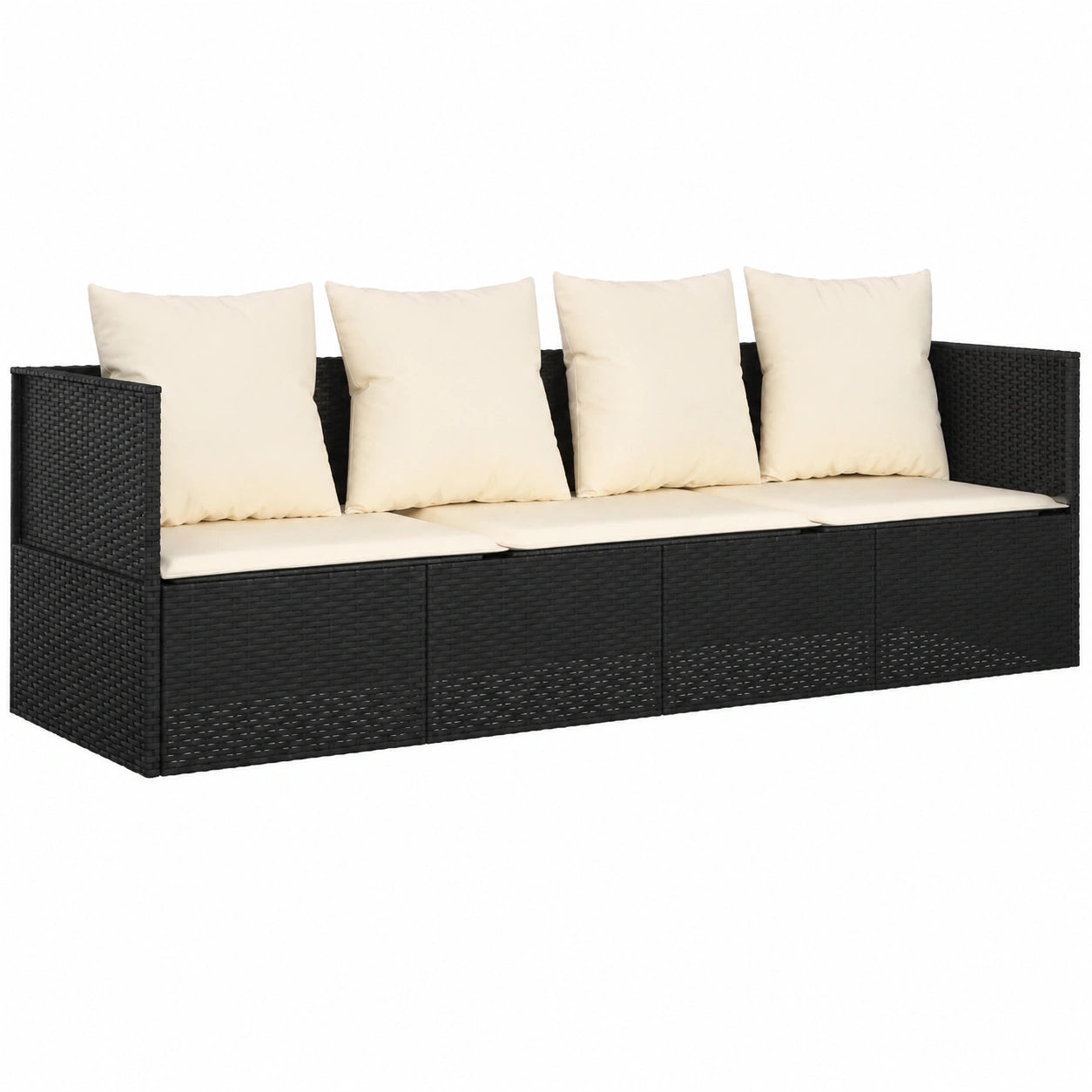 Lit de Jardin en Résine Tressée avec Coussins Noirs