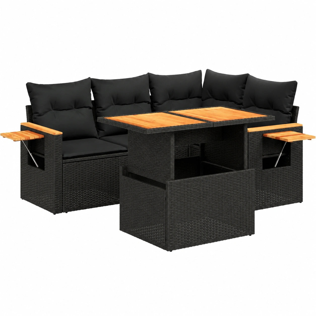 Ensemble de Jardin 5 Pièces avec Coussins, Mobilier de Patio en Résine Tressée