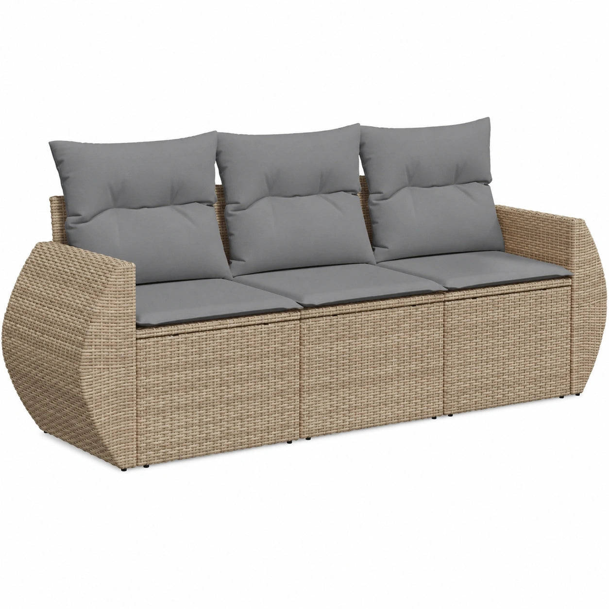 Ensemble de Salon de Jardin 3 Pièces avec Coussins en Résine Tressée Beige