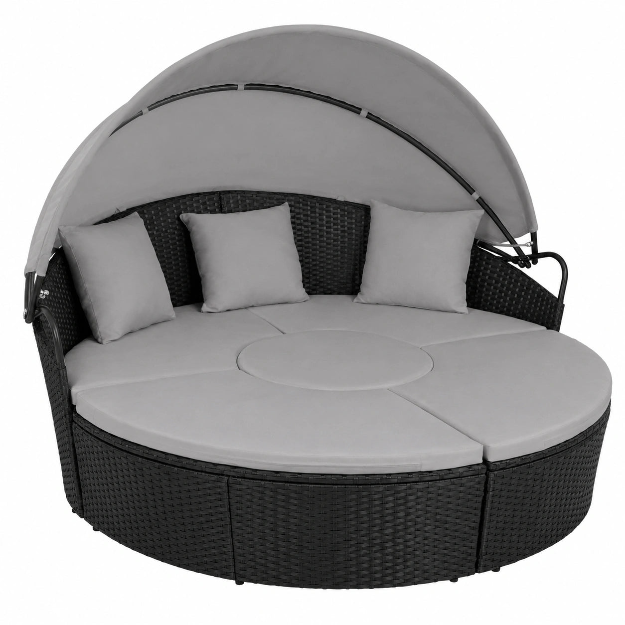 Chaise Longue de Jardin en Résine Tressée avec Coussins et Pare Soleil