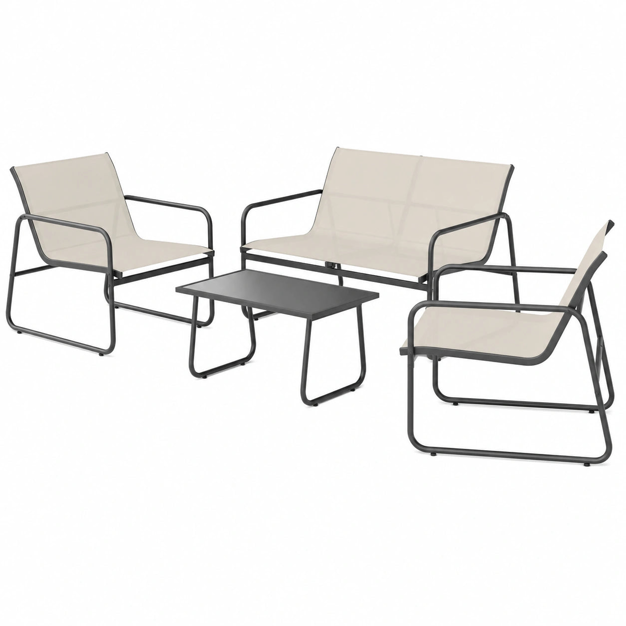 Ensemble de Mobilier de Jardin pour 4 Personnes, Chaise et Table Basse pour Terrasse