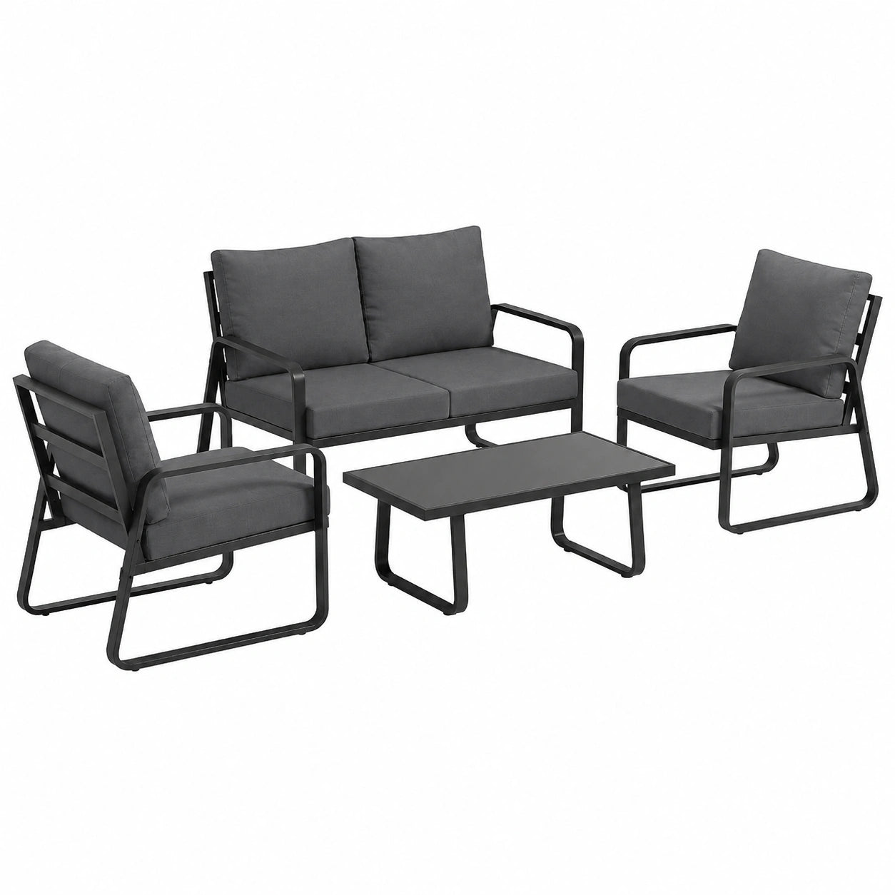 Ensemble de Jardin 4 Pièces avec Coussins Épais et Table Basse en Verre Trempé