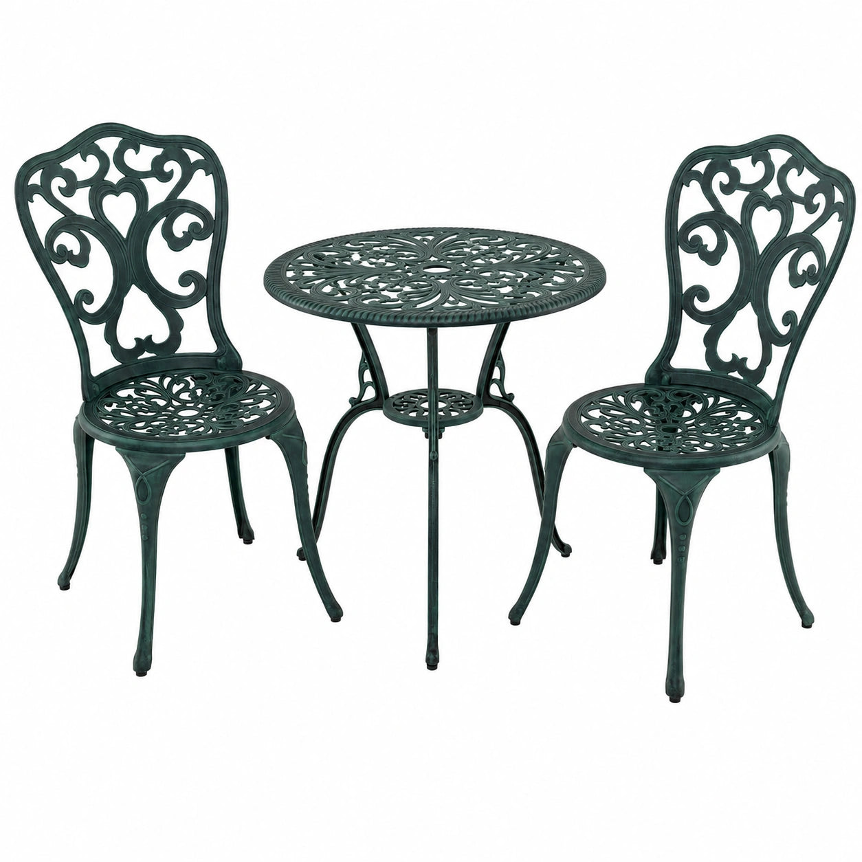 Ensemble de Bistro 3 Pièces en Aluminium pour Extérieur, Résistant aux Intempéries, avec Trou pour Parasol
