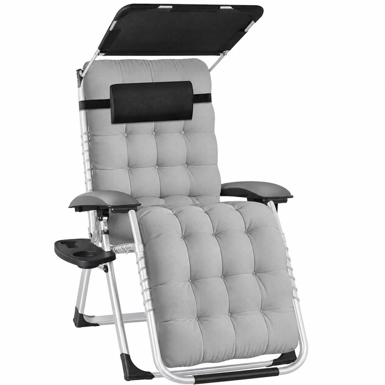 Lot de 2 chaises longues de jardin pliables avec pare-soleil et coussins