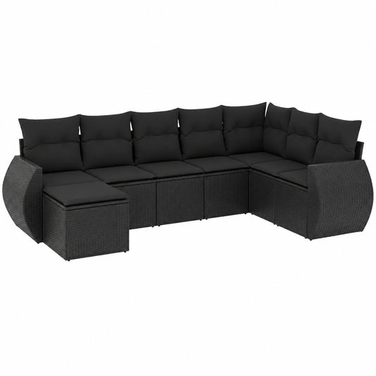 Ensemble de Salon de Jardin avec Coussins 8 Pièces, Meubles de Patio en Résine Tressée, Mobilier Extérieur Noir