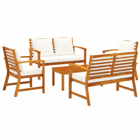 Ensemble de Salon de Jardin 5 Pièces avec Coussin en Bois d'Acacia