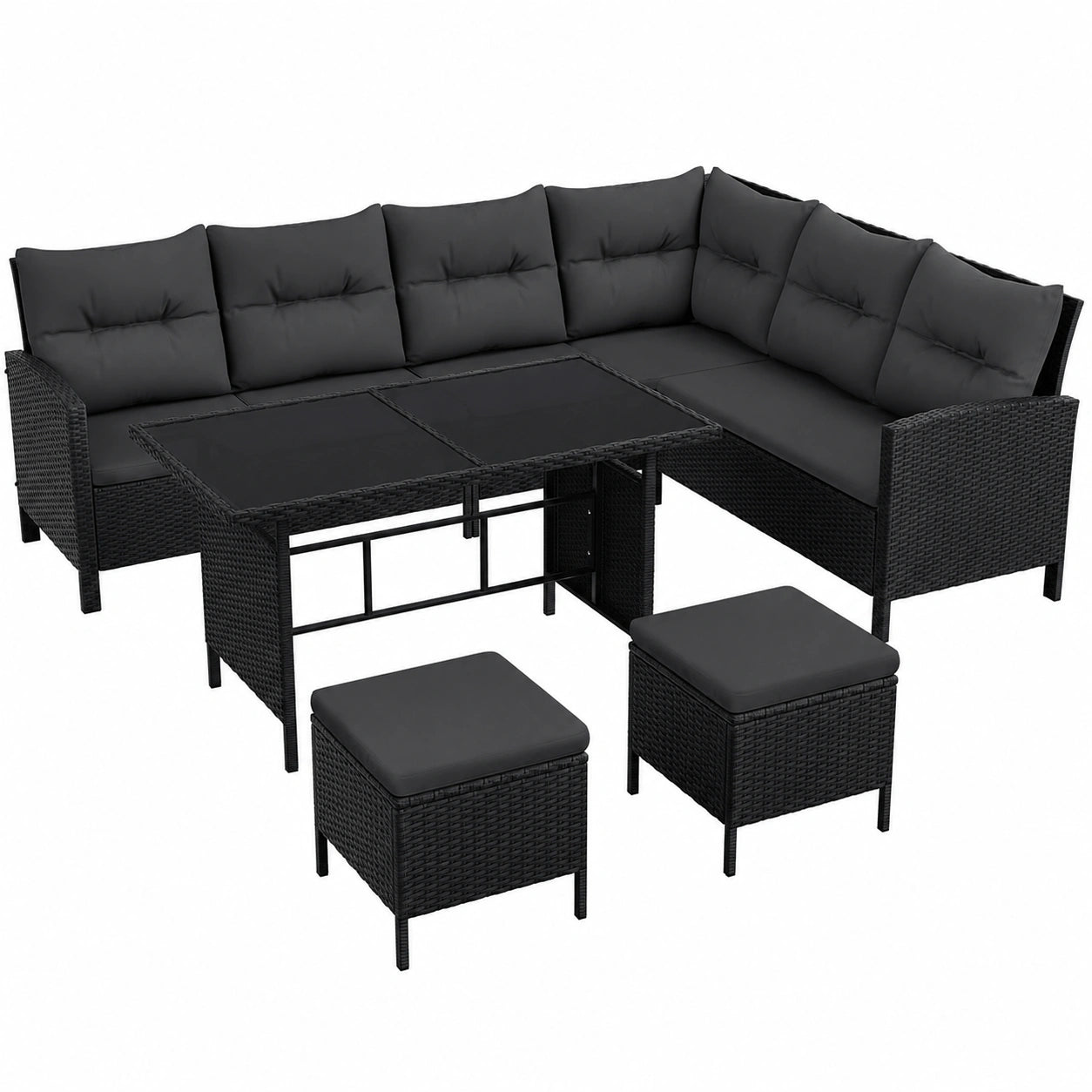 Ensemble de jardin 4 pièces en rotin avec table et ottomans pour terrasse