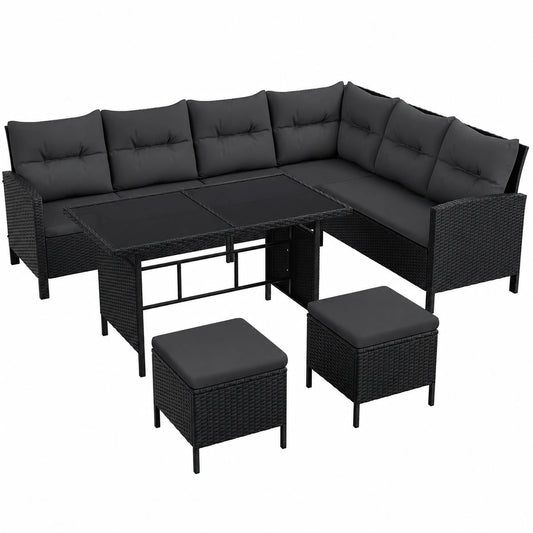 Ensemble de jardin 4 pièces en rotin avec table et ottomans pour terrasse