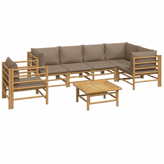Ensemble de Jardin 7 Pièces avec Coussins Taupe en Bambou