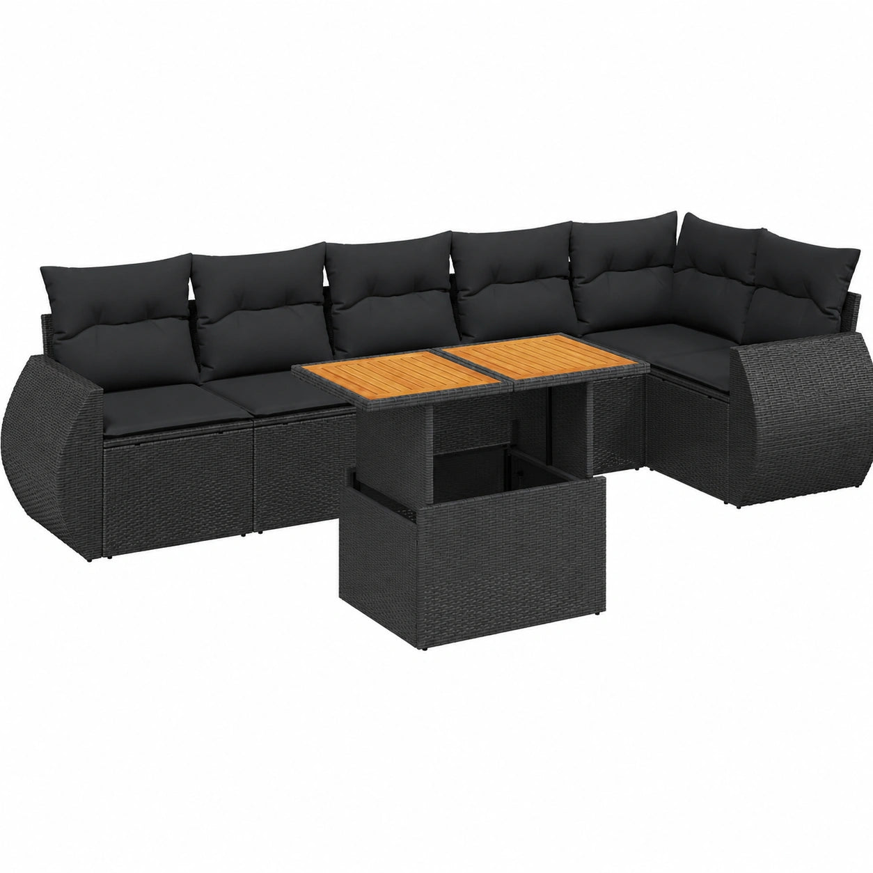 Ensemble de Salon de Jardin avec Coussins - 7 pièces, Résine Tressée Noire