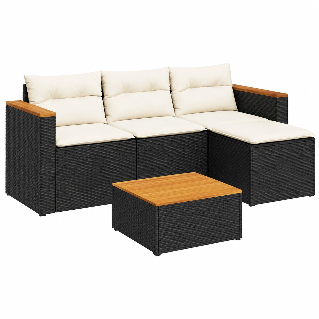 Ensemble de meubles de jardin en résine tressée noire avec coussins
