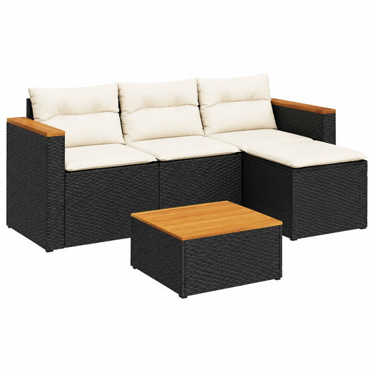 Ensemble de meubles de jardin en résine tressée noire avec coussins