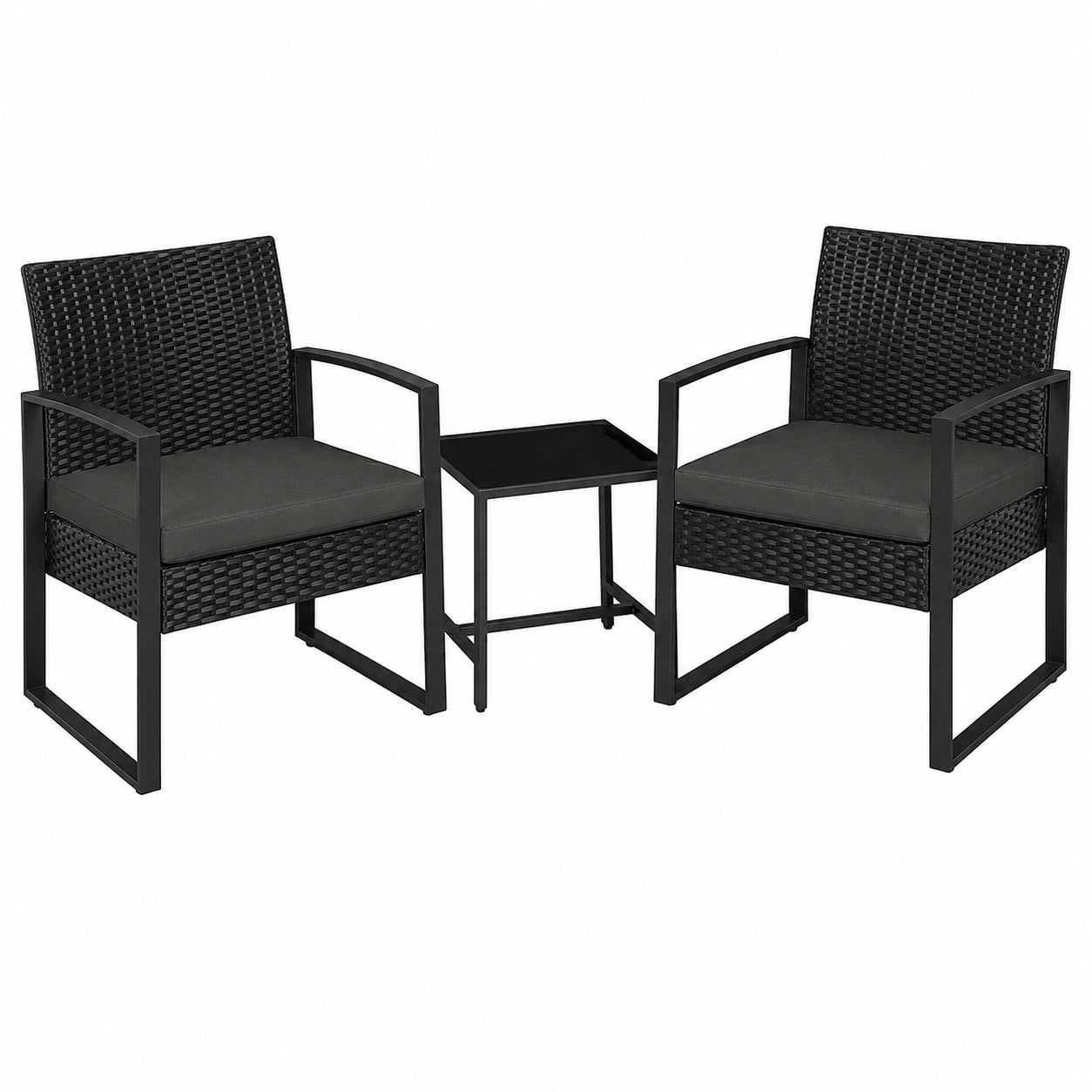 Ensemble de Jardin Extérieur: 2 Fauteuils et Table Basse en Rotin