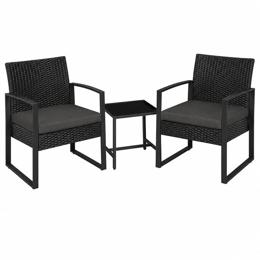 Ensemble de Jardin Extérieur: 2 Fauteuils et Table Basse en Rotin