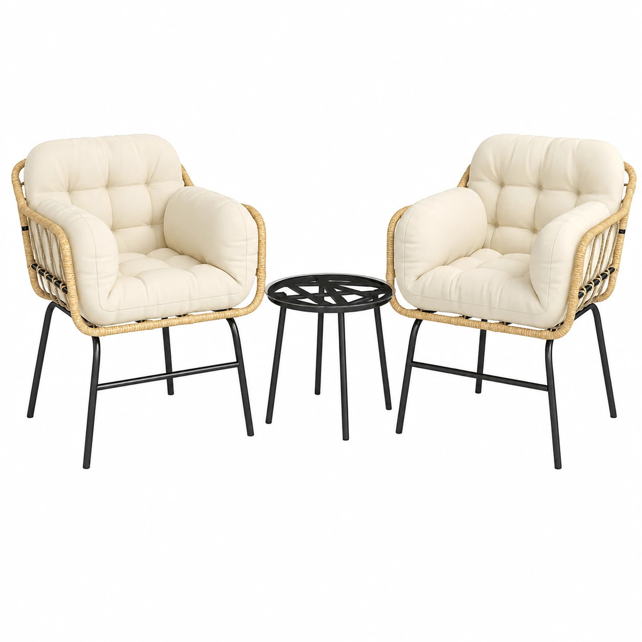 Ensemble de Jardin 3 Pièces en Résine Tressée avec Fauteuils et Table en Verre