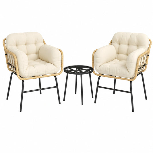 Ensemble de Jardin 3 Pièces en Résine Tressée avec Fauteuils et Table en Verre