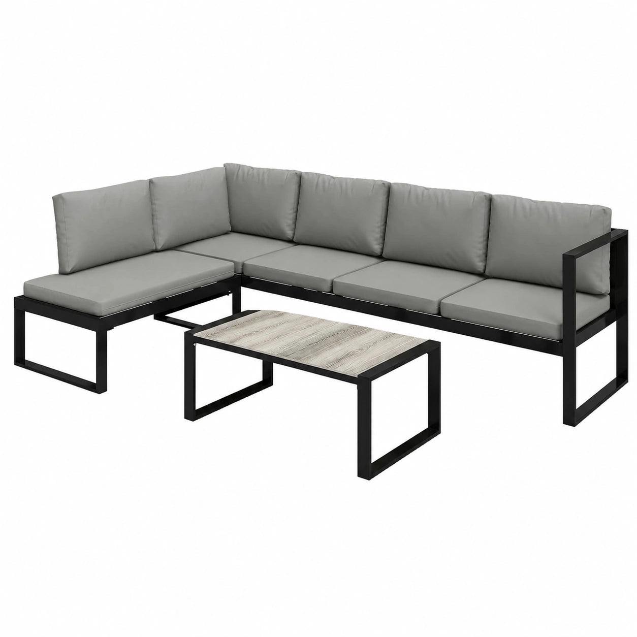 Ensemble de Jardin Modulable 5 Places avec Table et Coussins, Structure en Métal