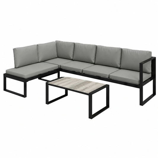 Ensemble de Jardin Modulable 5 Places avec Table et Coussins, Structure en Métal