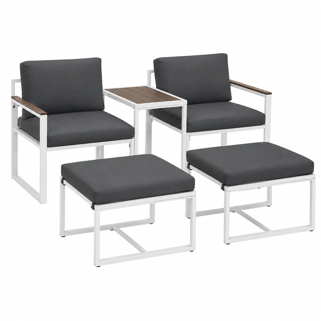 Ensemble de Salon de Jardin 5 Pièces avec Table et Coussins - Mobilier d'Extérieur pour Balcon et Terrasse - Couleur Grise