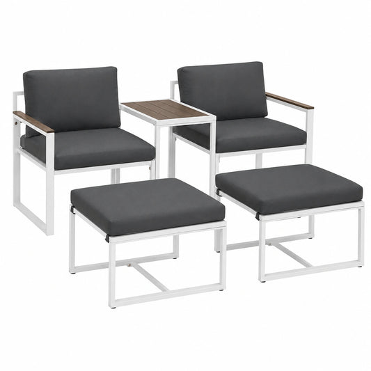 Ensemble de Salon de Jardin 5 Pièces avec Table et Coussins - Mobilier d'Extérieur pour Balcon et Terrasse - Couleur Grise
