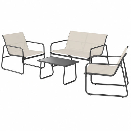 Ensemble de Mobilier de Jardin pour 4 Personnes, Chaise et Table Basse pour Terrasse