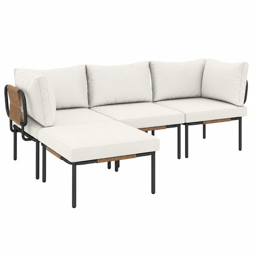 Ensemble de Jardin 5 Pièces en Rotin avec Chaises et Table en Verre