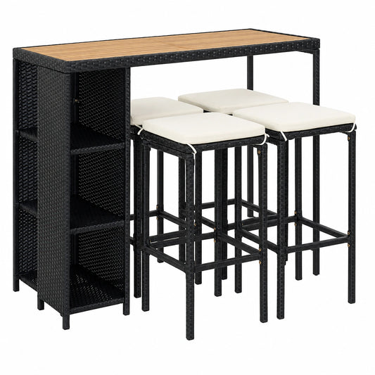 Ensemble de Bar de Jardin en Résine Tressée Noire