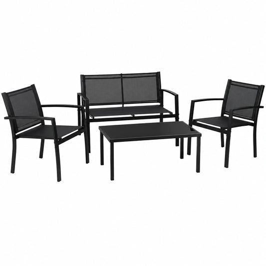 Ensemble de Mobilier de Jardin 4 Pièces avec Fauteuils et Table en Verre