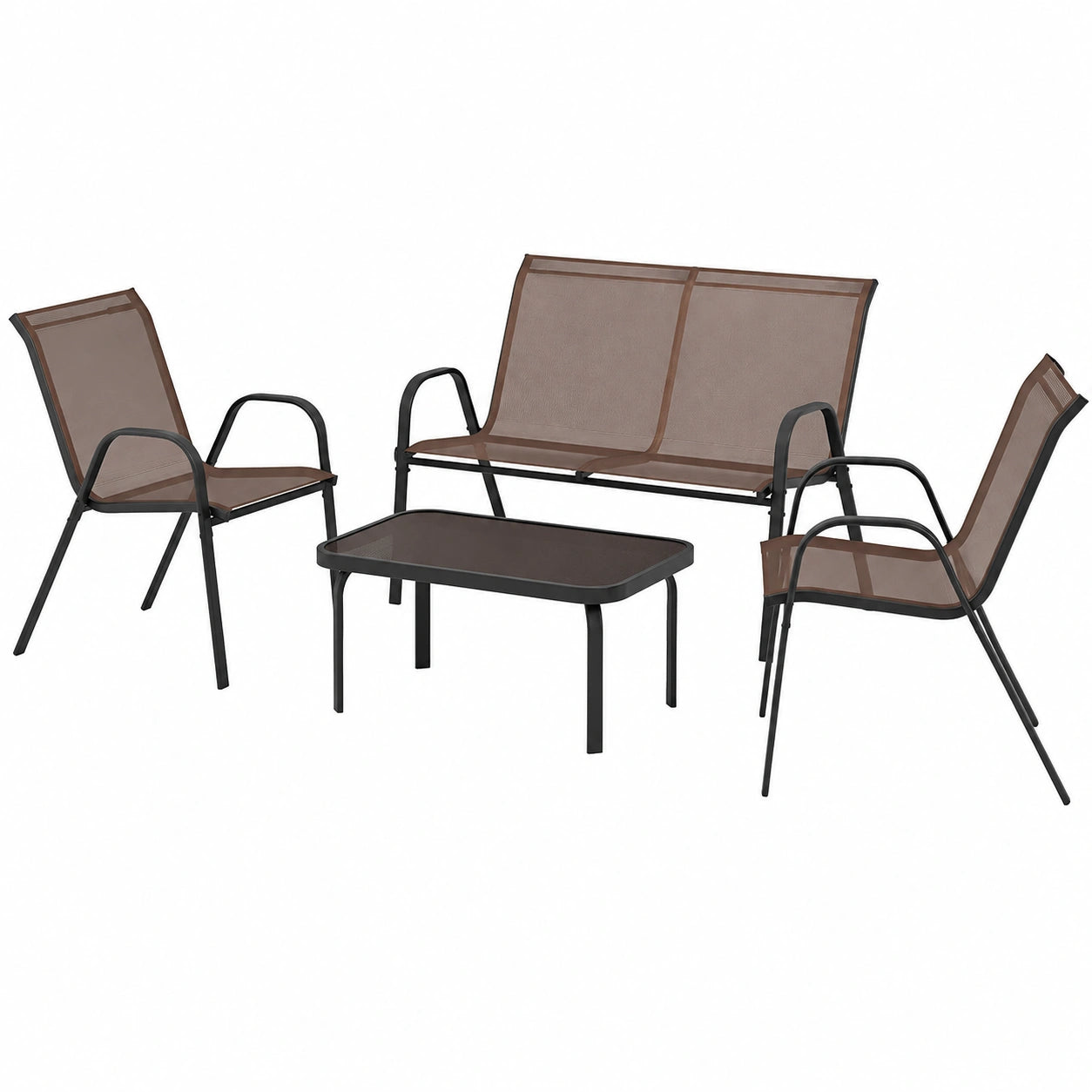 Ensemble de Jardin 4 Pièces: Fauteuils, Canapé et Table Basse pour Extérieur
