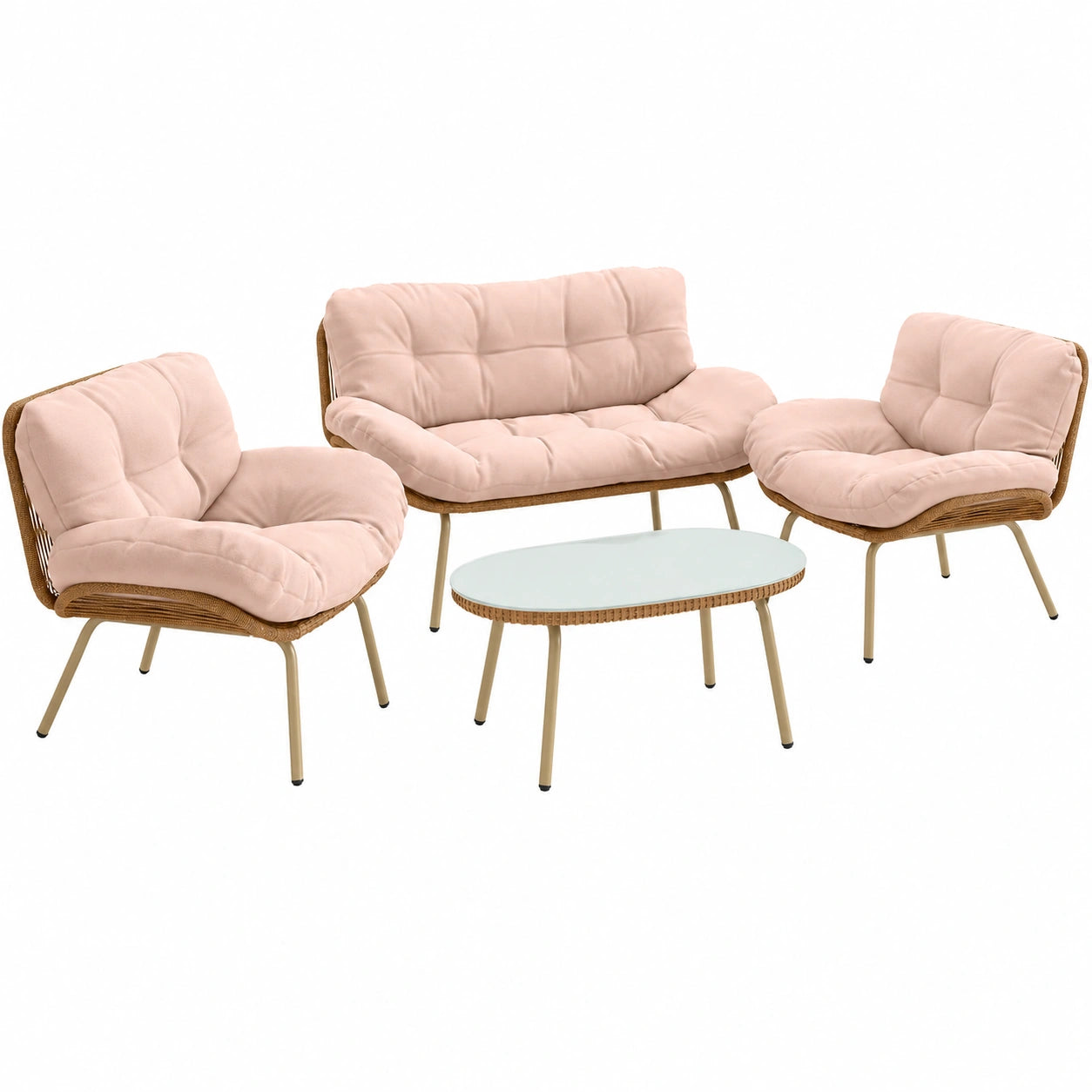Ensemble de Jardin en Résine Tressée avec Coussins Épais, Table et Chaises