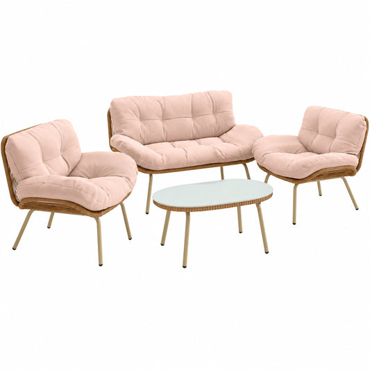 Ensemble de Jardin en Résine Tressée avec Coussins Épais, Table et Chaises