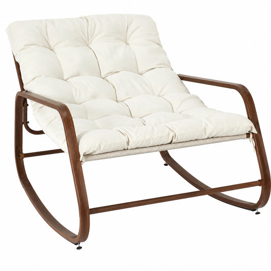 Fauteuil à bascule extérieur blanc effet bois