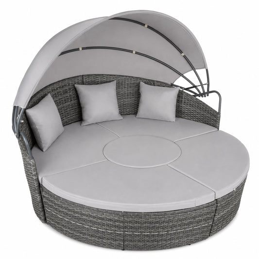 Chaise longue extérieure modulable en résine tressée avec coussins