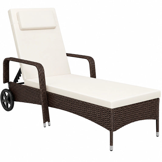 Chaise Longue Inclinable en Résine Tressée avec Roulettes pour Jardin
