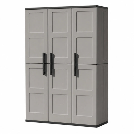 Armoire polyvalente pour balcon, extérieur gris et noir à carreaux