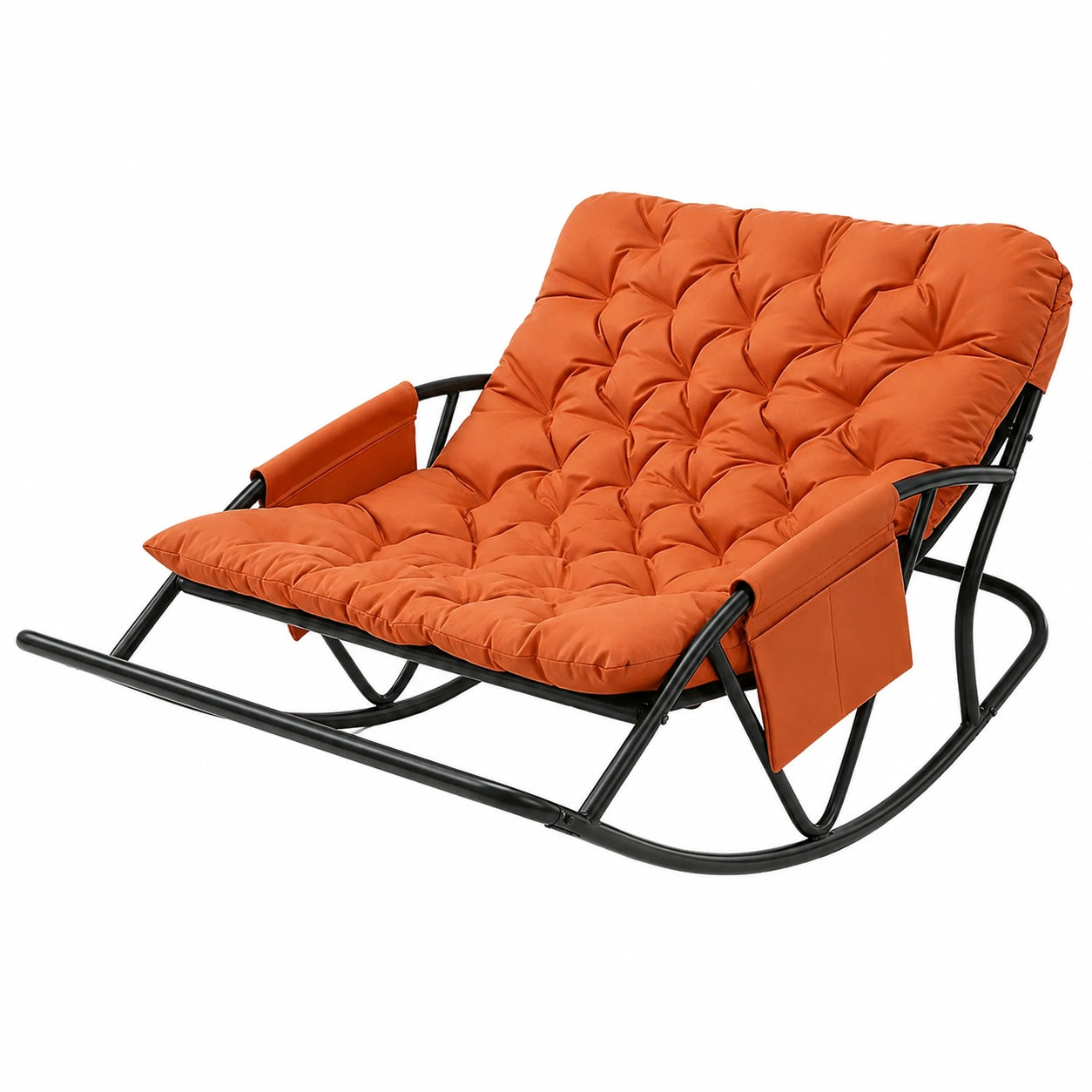 Chaise à bascule extérieure avec coussin pour deux, repose-pieds, usage pour chambre, salon, terrasse, jardin, balcon, capacité de charge 240 kg, tissu technologique, orange