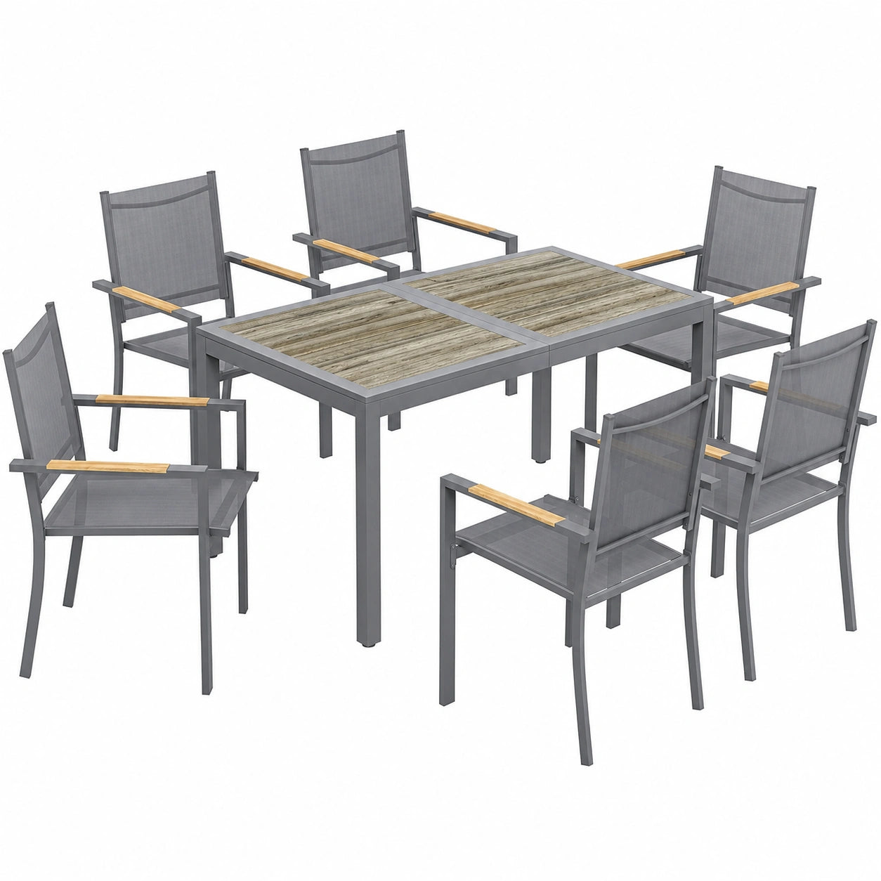 Ensemble de Jardin 7 Pièces - Table et Chaises Empilables en Textilène, Gris Anthracite
