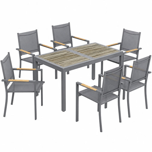 Ensemble de Jardin 7 Pièces - Table et Chaises Empilables en Textilène, Gris Anthracite