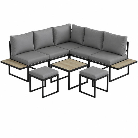 Ensemble de Salon de Jardin Modulable 6 Personnes avec Table et Coussins Confortables